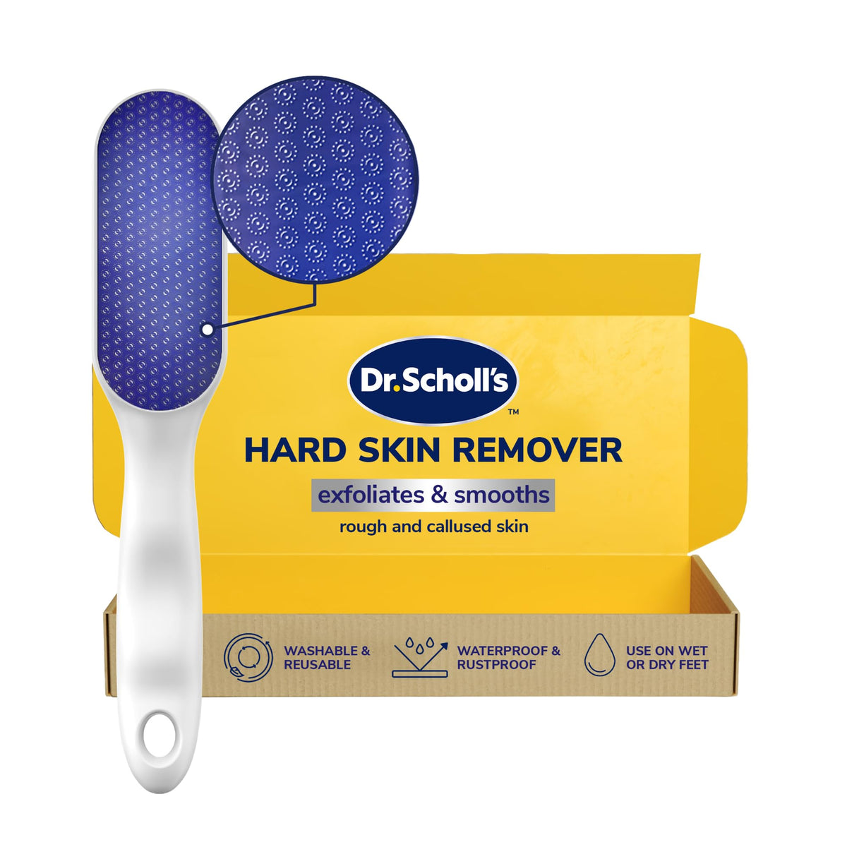 Dr. Scholl's Dr. Scholl’s Nano Glass Foot File - Immediately Removes Hard Skin on Wet or Dry Feet, Waterproof & Rustproof, Gentle Dead Skin and Callus Remover, Pedicure Foot Scrubber for Shower, Soft-Grip Handle