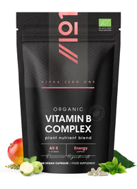 ALPHA01 Organic Vitamin B Complex – 100% Plant Based Blend – 60 Vegan Capsules – All 8 B Vitamins B1 B2 B3 B5 B6 B7 B9 B12 – Energy Support – by Alpha01