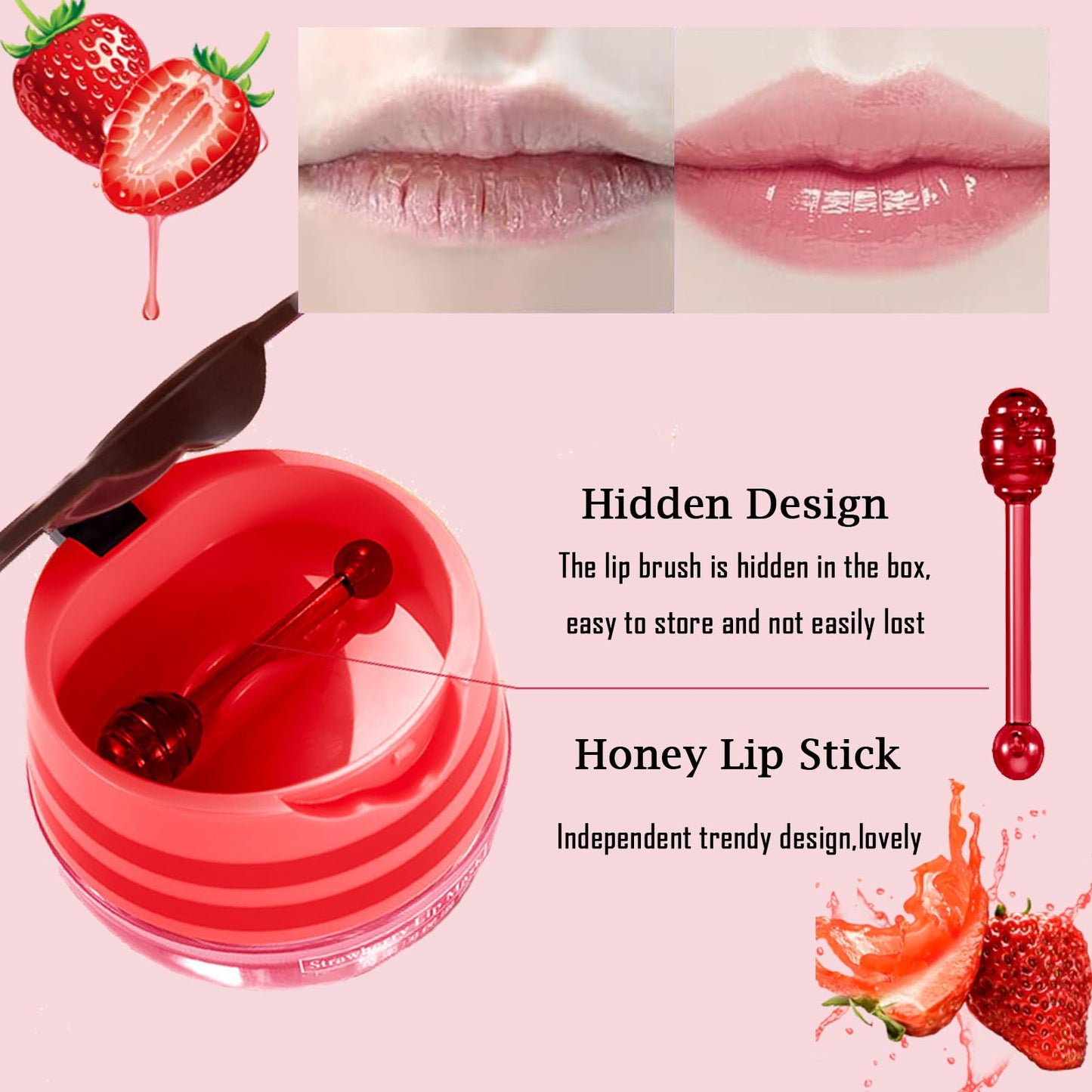 GEEWHILE Lip Mask Lip Sleeping Mask Overnight, Strawberry Lip Masks Skincare Lip Oil, Lip Moisturiser for Dry Chapped Peeling Cracked Lips Fades Lip Lines,Lip Balm Locks In Moisture Lip Care