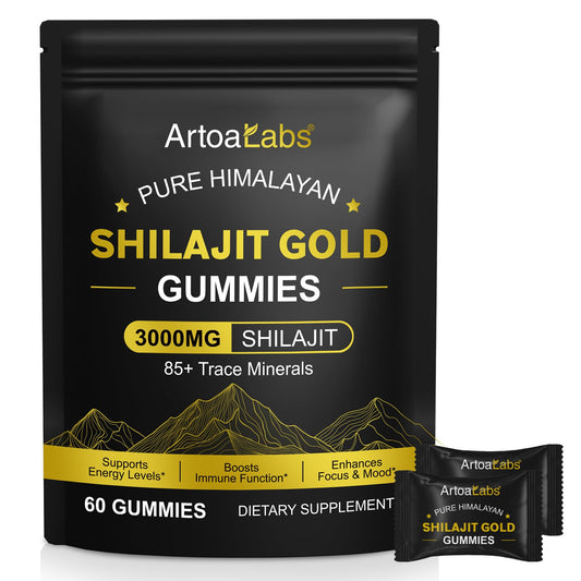 QLIGES Shilajit Gummies 60 Gummies Natural 3000mg Himalayan Shilajit Gold Gummy, Rich in Ashwagandha and Gokshura with 85+ Minerals, Boost Your Vitality Health and Endurance for Men & Women