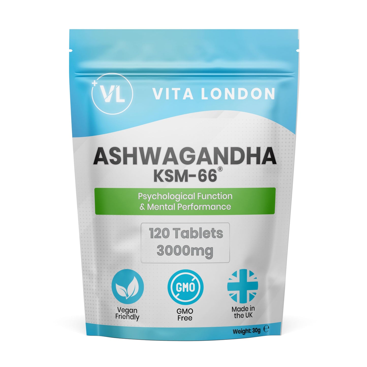 VL Vita London Ashwagandha KSM-66 High Strength Tablets 3000mg | 2 Month Daily Supply | 120 Organic Supplement Tablet (Not Capsule, Gummies or Powder) | Made in UK | Vegan