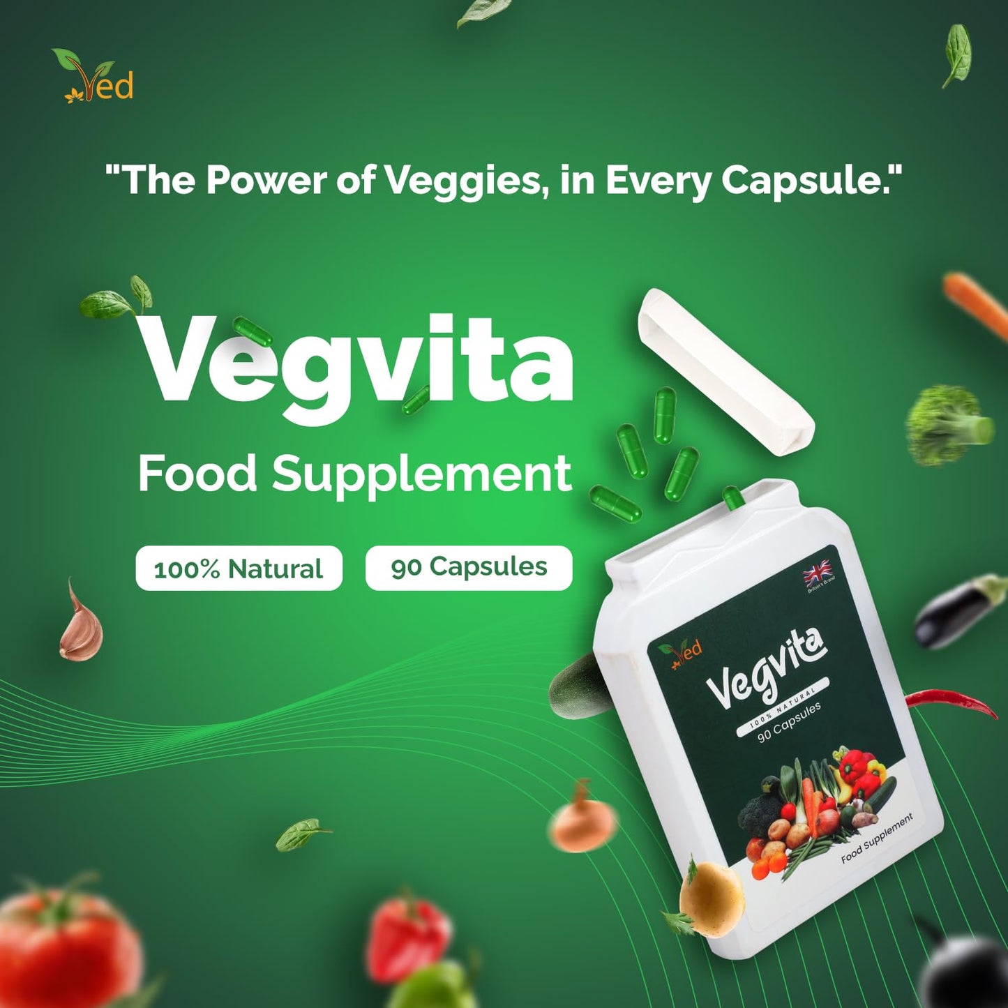 Ved VED Balance of Veggies Supplements, Fresh Superfood Formula with Vitamins and Minerals from Vegetables, 90 Vegan Capsules (Pack of 1)