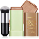Noerrors Cream Contour Bronzer Stick for Cheeks Tint, Multi-Use Highlighter Blush Makeup Stick, Natural Glow Solid Moisture Blendable On-the-Go Shimmer Illuminator for Face Body Eyeshadow #02