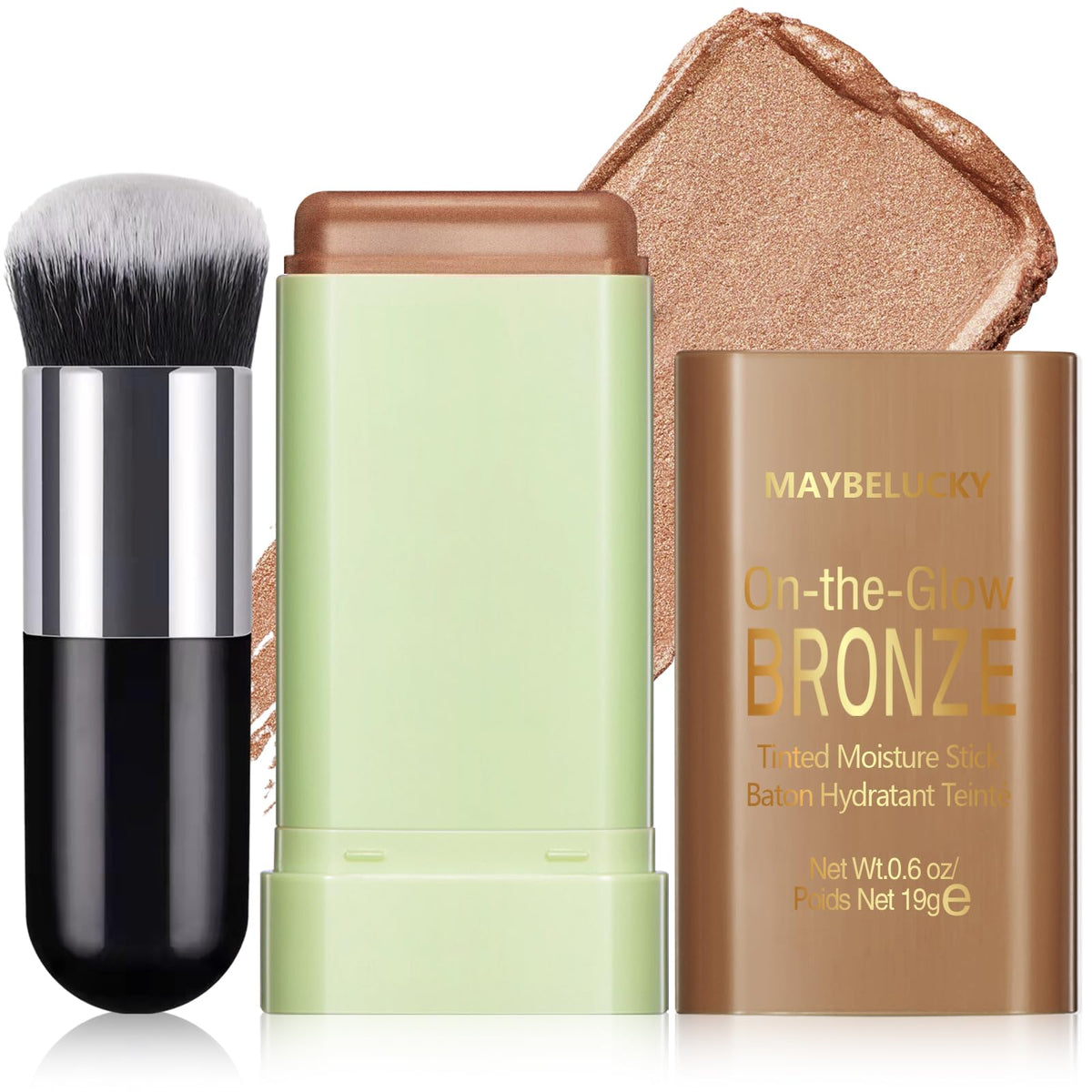 Noerrors Cream Contour Bronzer Stick for Cheeks Tint, Multi-Use Highlighter Blush Makeup Stick, Natural Glow Solid Moisture Blendable On-the-Go Shimmer Illuminator for Face Body Eyeshadow #02