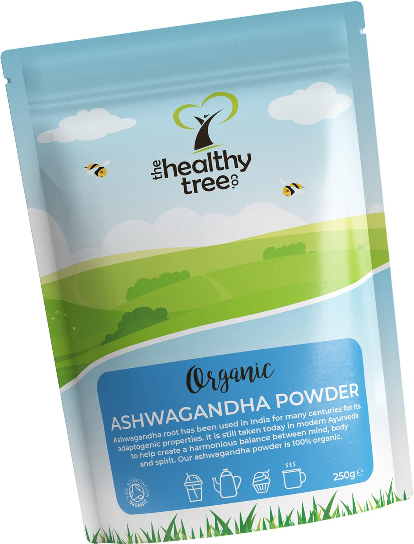 Organic Ashwagandha Powder - Raw Vegan Ashwagandha Root Powder by TheHealthyTree Company - Certified Organic Natural Stress Relief and Energy Support, Non-GMO & Gluten Free (250g)