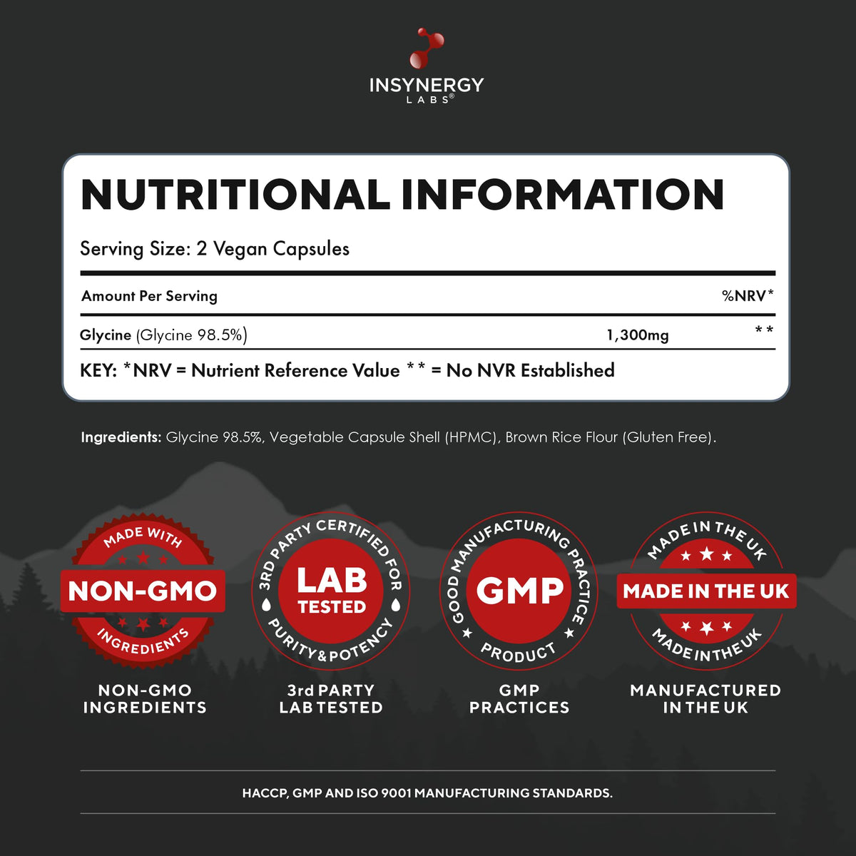 Insynergy Labs Glycine 650mg Per Capsule (Maximum Dose in UK) Superior 98.5% Purity x 120 Vegan Capsules, L Glycine Powder Supplement Amino Acid Supplements