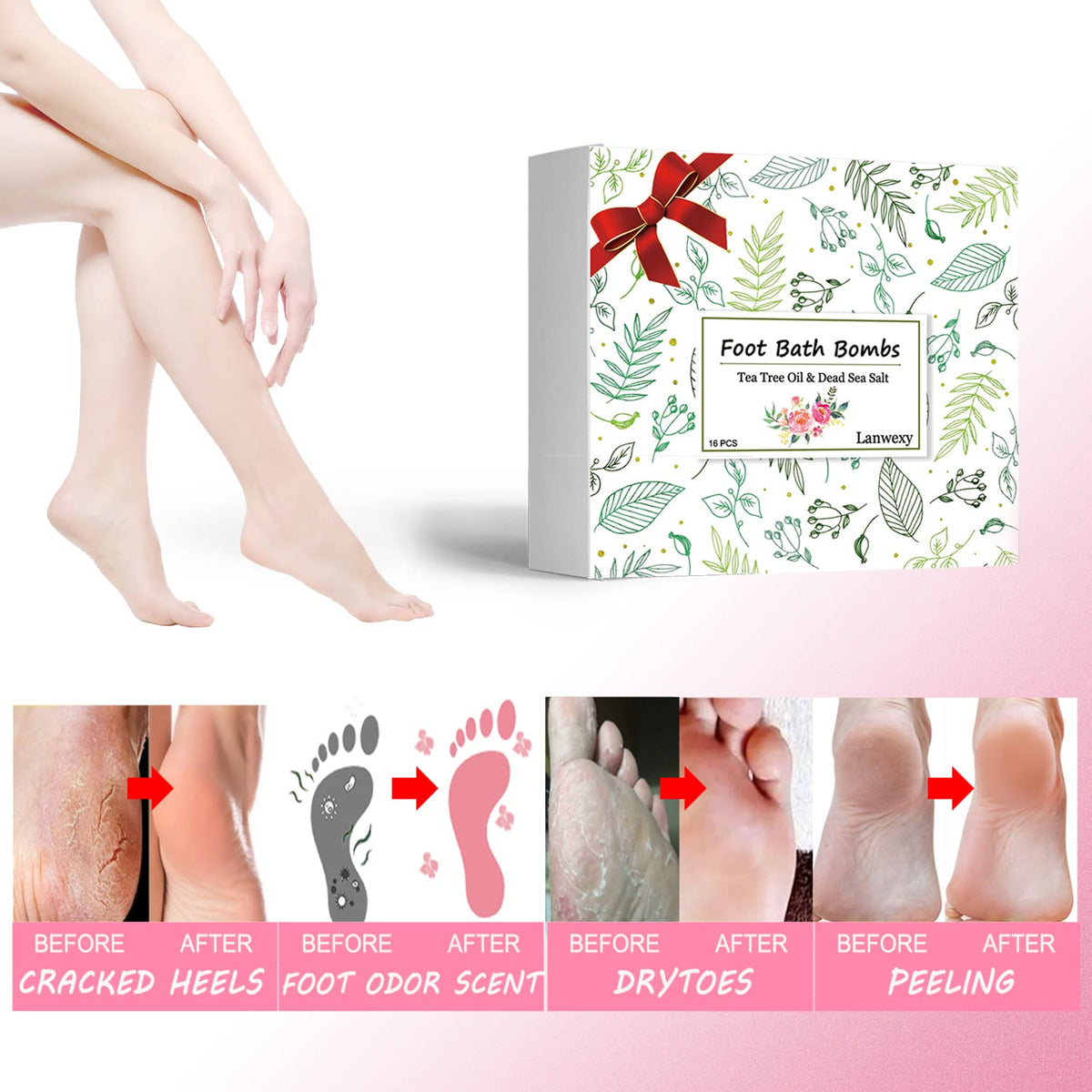Lanwexy Bath Foot Bombs, 16 Pack Foot Soak with Bath Salt and Tea Tree Oil. Organic Natural Handmade Aroma Pure Essential Oil Bubble Foot Balls for Foot Callus, Dry Cracked, Stubborn Foot Odor Scent.
