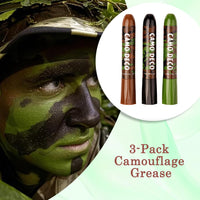 Camo Face Paint Stick Set , Waterproof & Sweat-Resistant Body and Eye Camouflage for Hunting, Military Training & Outdoor Survival– 3 Colors (Black/Brown/Green)
