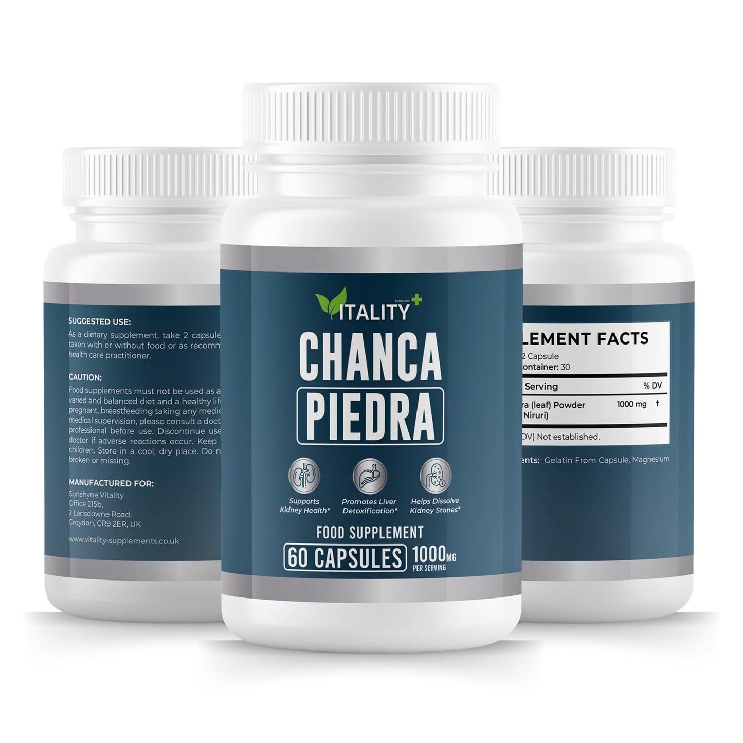 Sunshyne Premium Chanca Piedra Stone Breaker Capsules – 1000mg – Kidney, Liver, and Gallbladder Support – 1 Month Supply