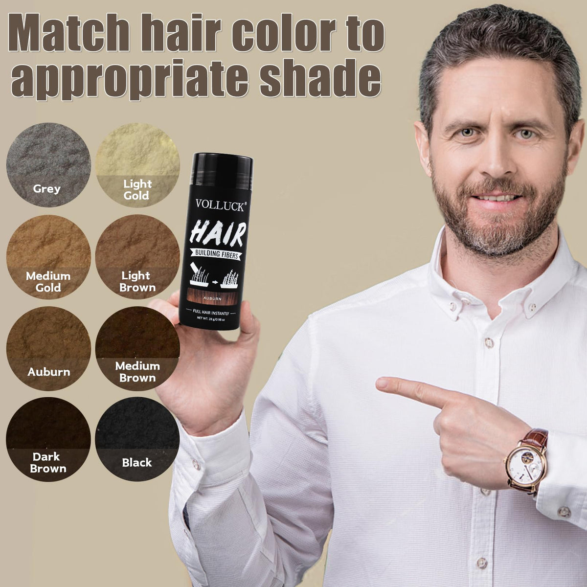 VOLLUCK Hair Fibres, Hair Thickening Products for Women Men, Long-lasting Hair Thick Fiber for Hair Loss 28 g (Auburn)