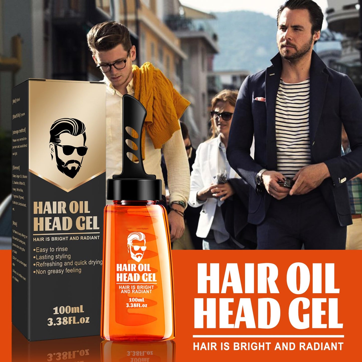 Alelyer Hair Styling Gel for Men, 2-in-1 Hair Wax Gel with Comb, Hair Styling Gel for Men, Hair Gel with Comb, Hair Oil Head Gel, Hair Styling Gel with Comb for Men, Long-Lasting, Quick Building, 100 ml