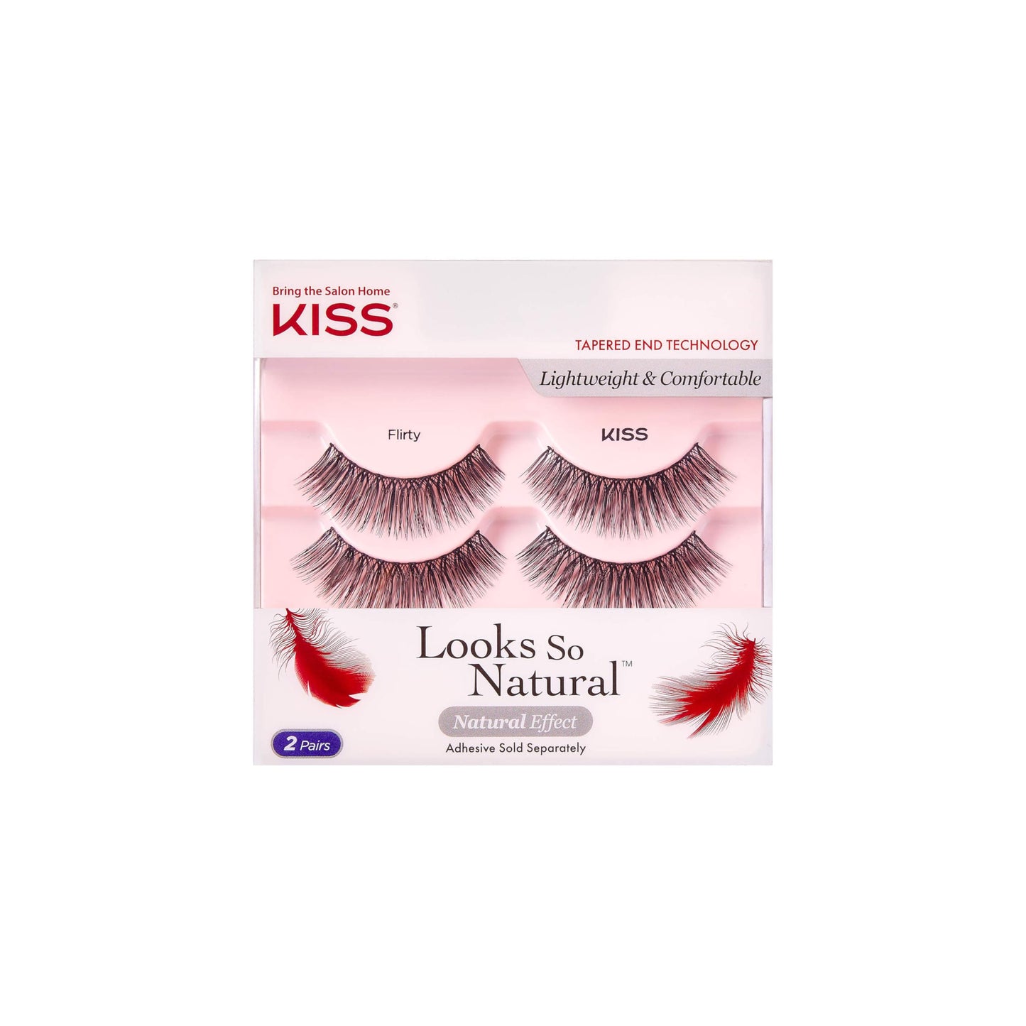 KISS Looks So Natural False Eyelashes Double Pack, Lightweight & Comfortable, Tapered End Technology, Reusable, Cruelty-Free, Contact Lens Friendly, Style 'Flirty', 2 Pairs Fake Eyelashes