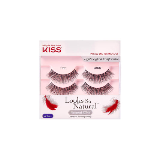 KISS Looks So Natural False Eyelashes Double Pack, Lightweight & Comfortable, Tapered End Technology, Reusable, Cruelty-Free, Contact Lens Friendly, Style 'Flirty', 2 Pairs Fake Eyelashes