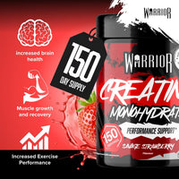 Warrior Flavoured Creatine Monohydrate Powder 500g (150 Servings) – Creatine Powder Drink, Creatine for Performance, Strength & Recovery (Not Creatine Gummies or Tablets) – Savage Strawberry