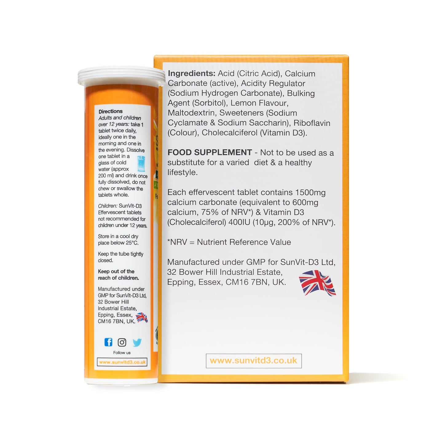 SunVit-D3 Sunvit-D3 Dissolvable Effervescent Lemon Calcium Fizzy Tablets 600mg, with Vitamin D3 400IU Daily Support for Strong Bones & Immune Health, Effervescent Calcium and Vitamin D Tablets 14 X 4 Tubes
