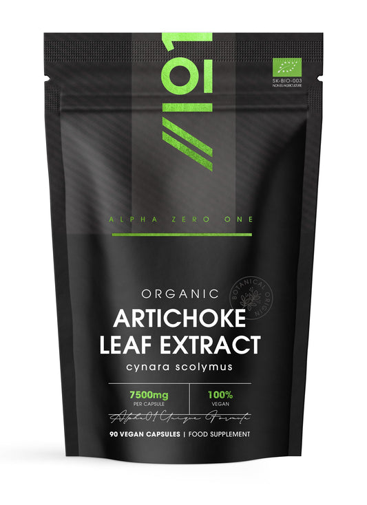 ALPHA01 Organic Artichoke Extract 7500mg - High Strength Cynara Scolymus Supplement - 90 Vegan Capsules (3 Months Supply) - Resealable and Recyclable Pouch - by Alpha01