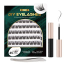 Lanciley Individual Lashes 45 Clusters Lashes CC Curl DIY Eyelash Extension Kit at Home for Make-up Beginner False Eyelashes with Eyelash Glue Tweezers 10/12/14/15/16mm Easy to Use - Fluffy Style