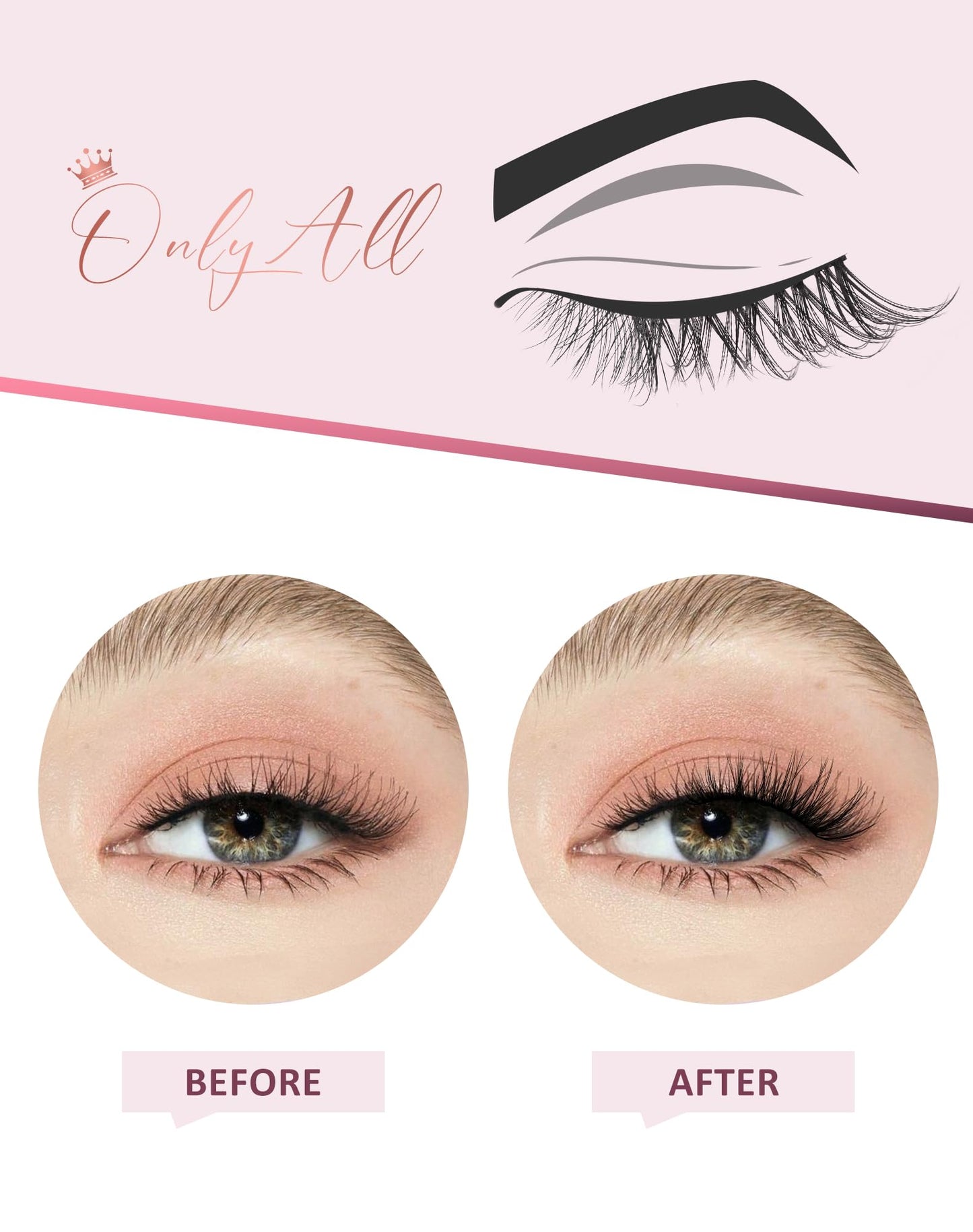 Onlyall Half Eyelashes Corner Lashes Natural Lashes Half Lashes Wispy End Lashes Corner Eyelashes 3/4 Lashes Clear Band Lashes 7 Pairs C19