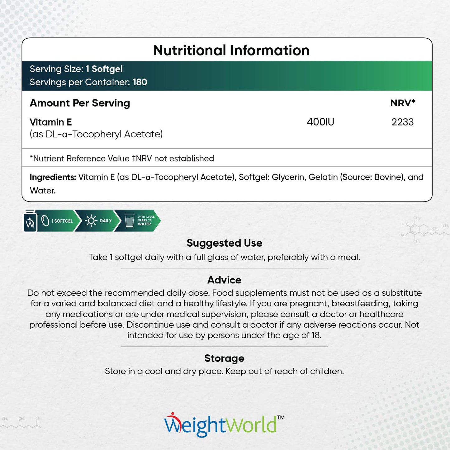 Vitamin E Capsules Softgels 400IU (Advised Intake) - 180 Vit E Softgels (6 Month Supply) - High Strength Vitamin E Oil Capsule - Hair Nail Skin Supplement - Natural Alpha Tocopheryl (Not Vit E Tablet)