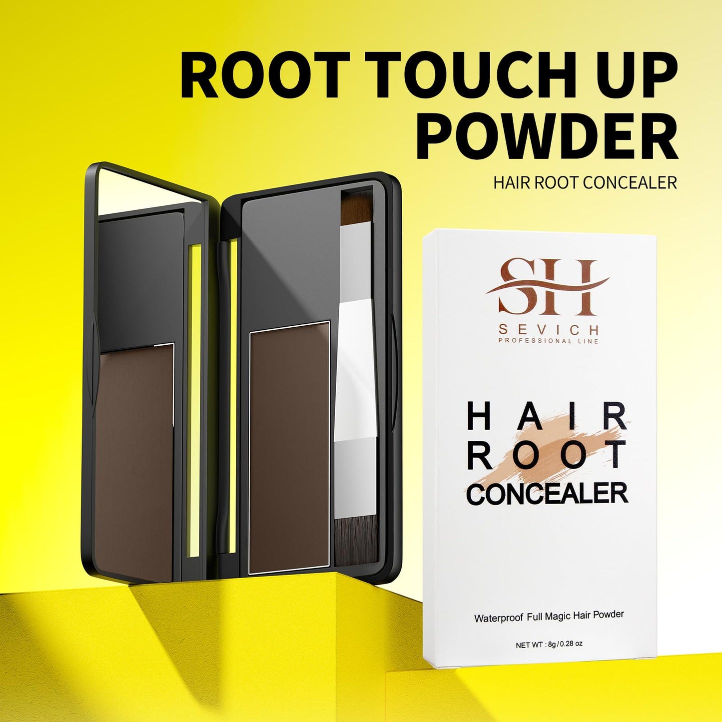 SEVICH Root Touch up, Hairline Powder with Brush, Instantly Conceals Hair Loss, Thinning Gray Hair Shadow Toppers for Women & Men, 48H Makeup Lasting, 8g Large Capacity Dark Brown