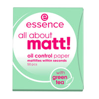 essence cosmetics all about matt! oil control paper with green tea, sebum, 50pcs
