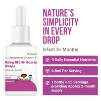 PROHEALTH ProHealth Vegan Multivitamin Drops for Infants & Kids (Age 3 Months+) | 9 Essential Vitamins with Liposomal Vitamin C, Mango Flavour | Sugar-Free, Non-GMO, Gluten-Free, Made in UK (55 Days Supply)