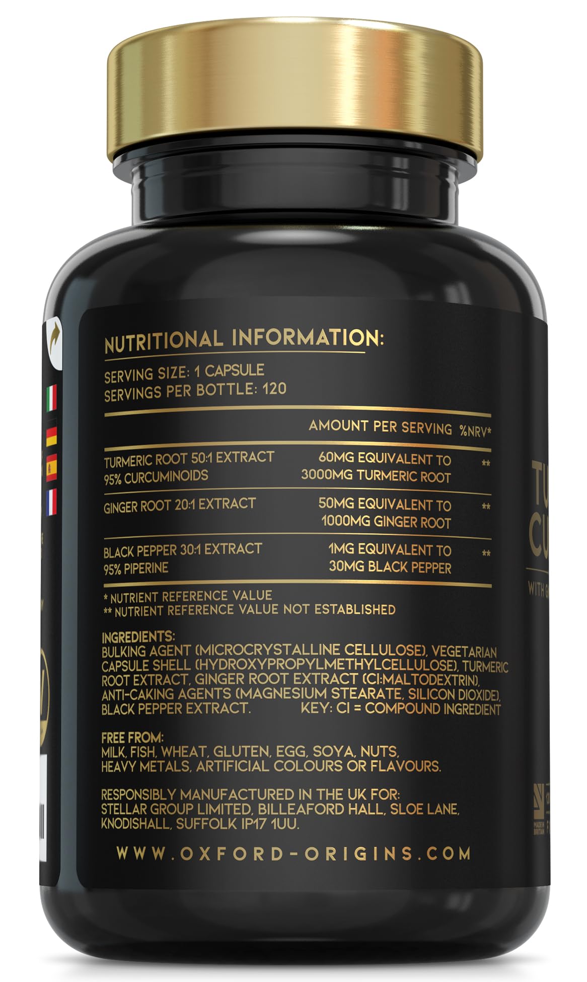 Oxford Origins Advanced Turmeric and Black Pepper Capsules 4030mg Made in the UK | ONE per Day Turmeric Supplement with Ginger & Black Pepper | 120 High Strength Tumeric Curcumin Capsules for Joints | 4 Month Supply