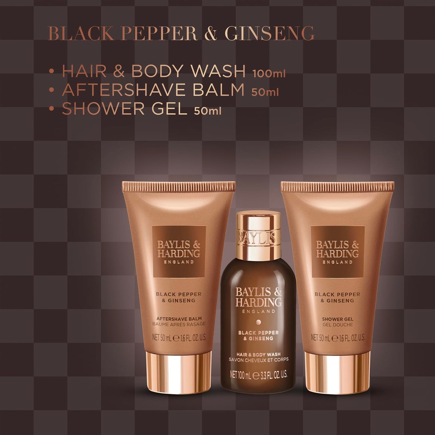 Baylis & Harding Black Pepper & Ginseng Men's Luxury Mini Trio Gift Set - Vegan Friendly