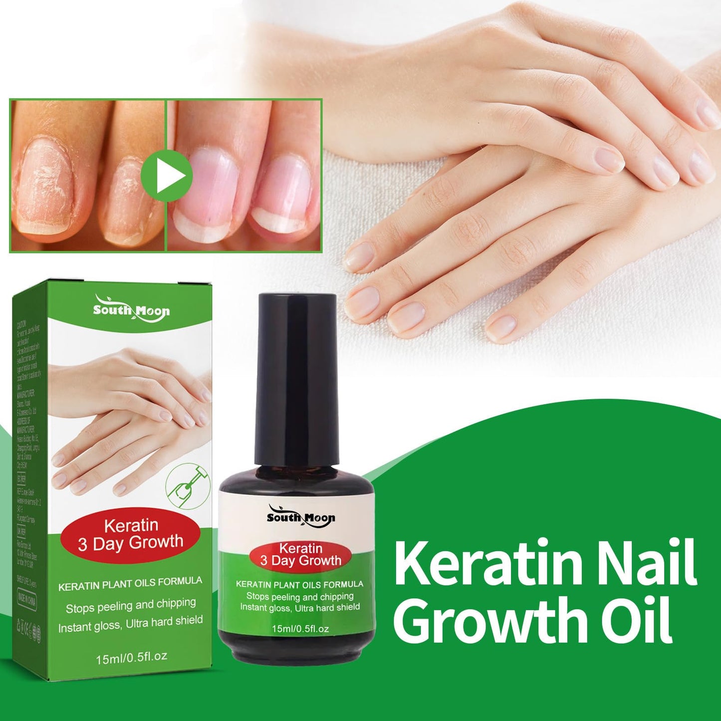 Keratin 3 Day Growth Nail Treatment & Strengthener - Nail Strengthener for Damaged Nails Thin Nails - Nail Growth Treatment for Nail Strengthener - Fast Keratin Nail Hardener