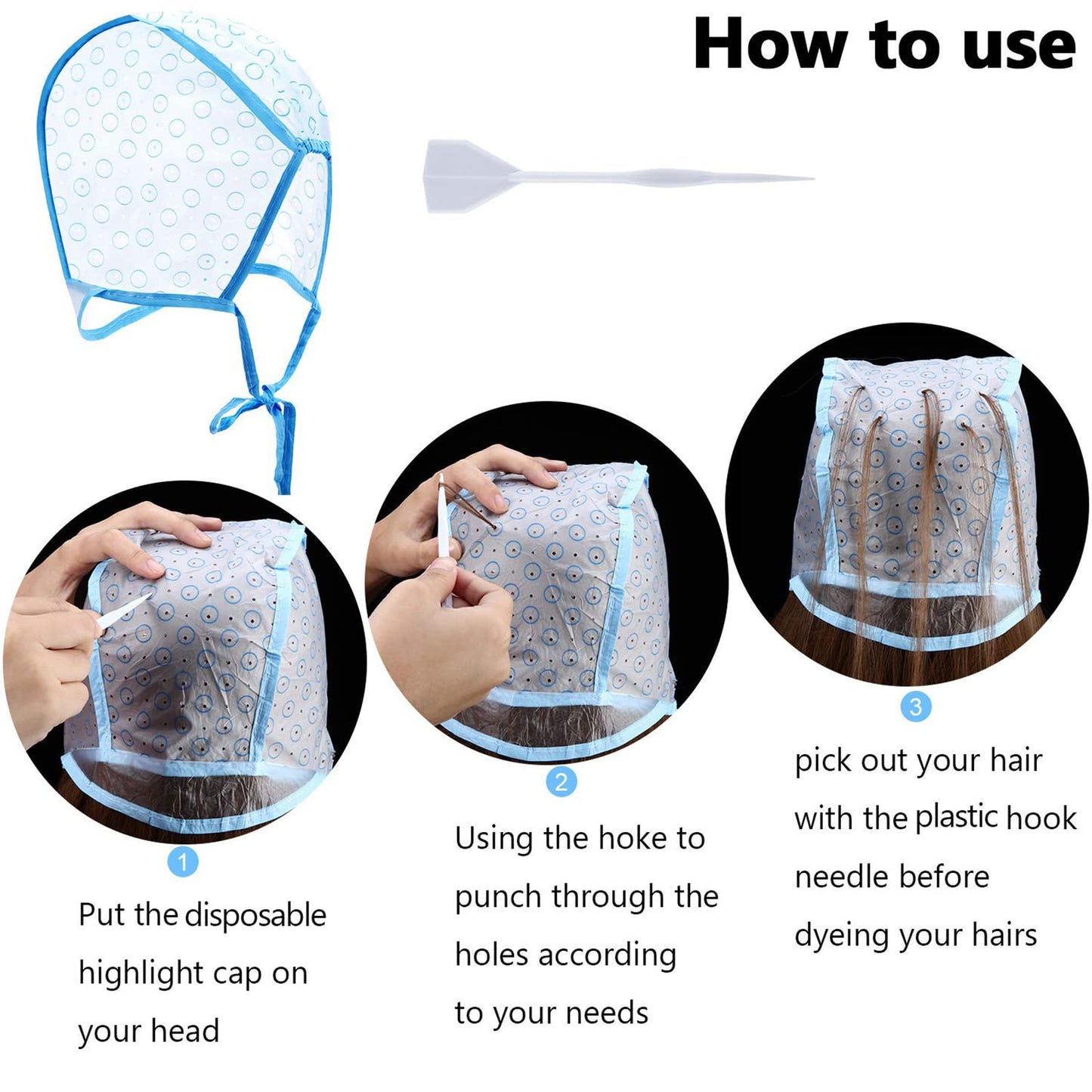 Roontin Hair Highlighting Kit Disposable Highlight Cap Coloring Dye Tool Set for DIY Salon Hair Dye Tools, Colouring Tools & Accessories