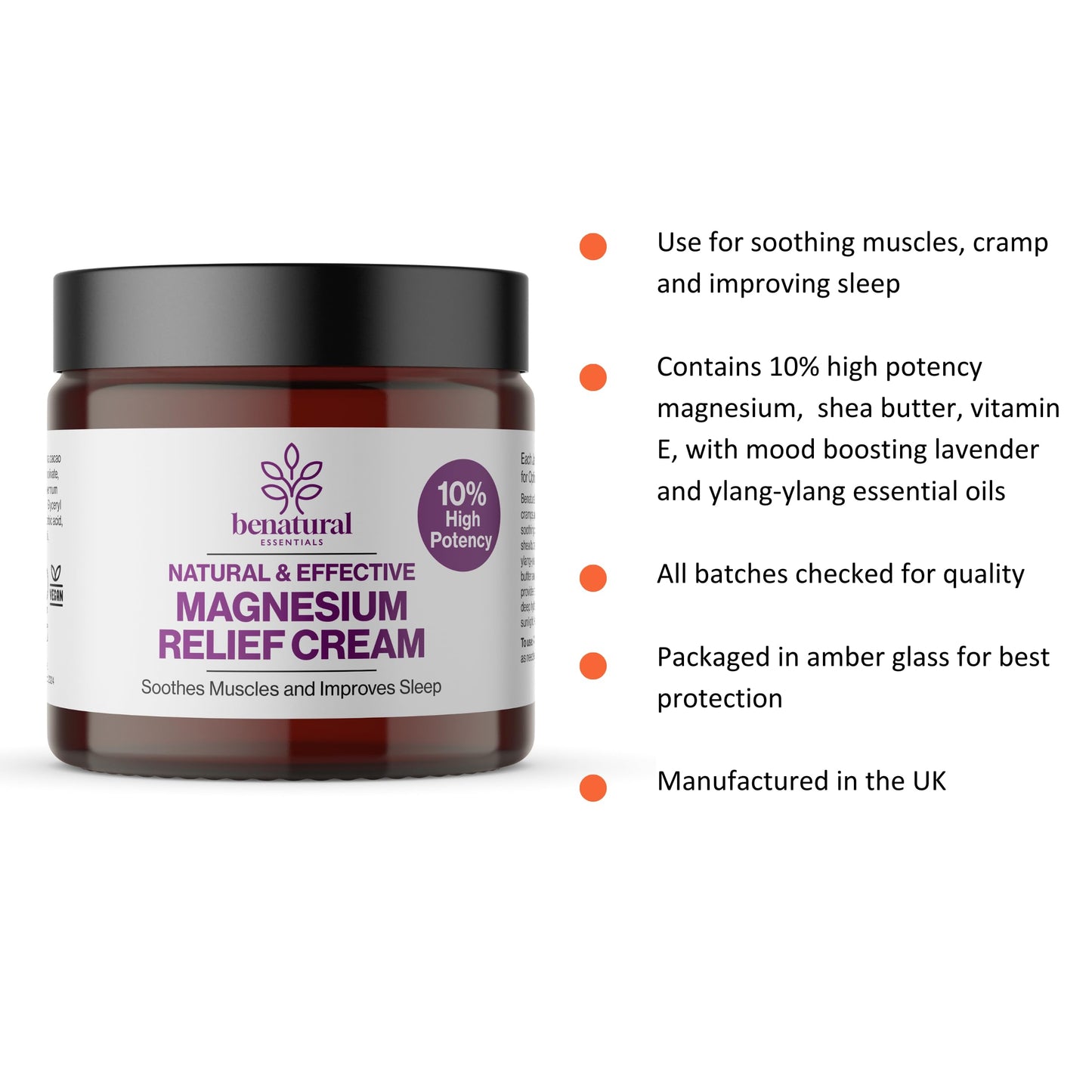 Benatural Essentials All Natural Magnesium Relief Cream 100g | Soothes Muscles & Improves Sleep | Made in The UK | pH Balanced