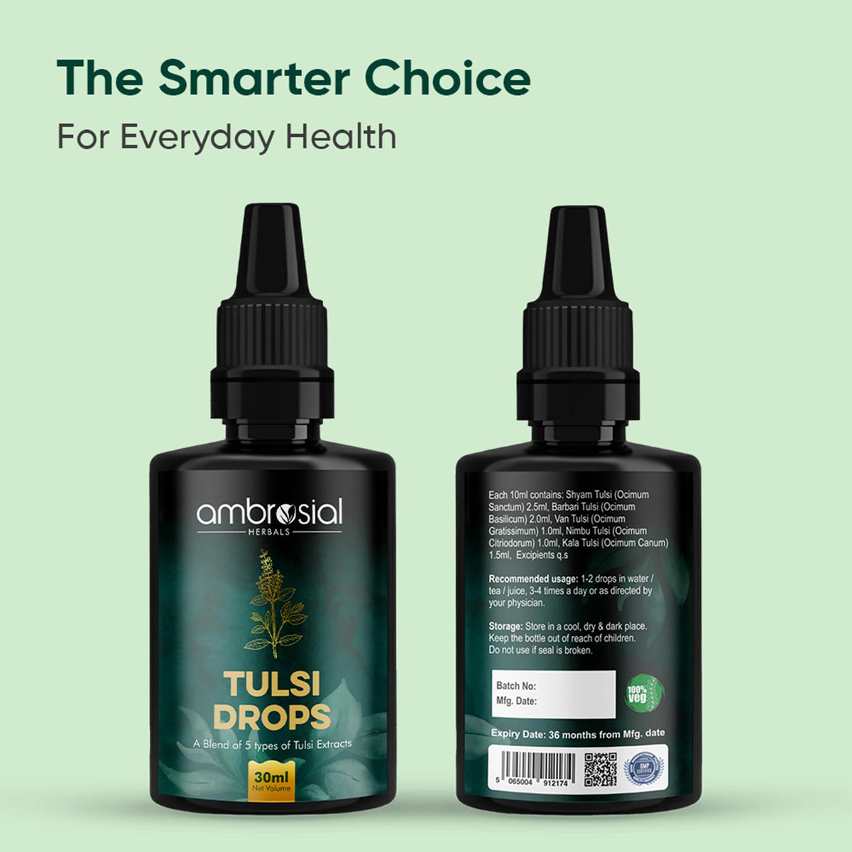 AMBROSIAL Ambrosial Tulsi Drops Concentrated Extract Of 5 Tulsi 30ml | Natural Immunity Booster | Relieves Cough & Cold | Raw Extract of Holy Basil Leaf (30ml)