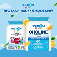 Health4All Kids Choline 150mg 60 Chewable Tablets for Children 3+, Supports Memory, Learning and Mood, Natural Vegan Orange Flavour, Sugar-Free | Made in UK (Not Gummies)