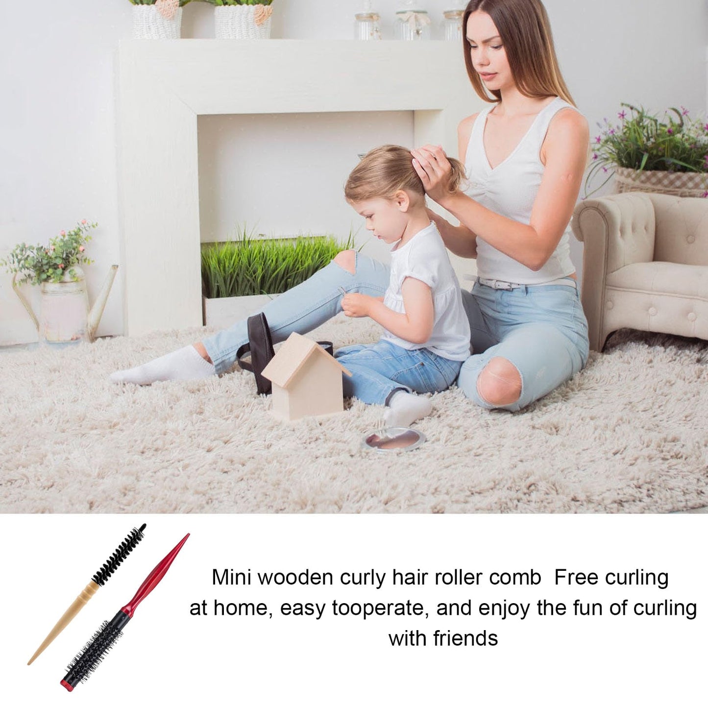 Katslyn 2PCS Small Round Hair Brush,Small Round Brushes for Blow Drying,Portable Thin Hair Brush,Natural Wood Handle,Anti-static,for Men Women Straightening,Curling,Short Hair,Thin Hair