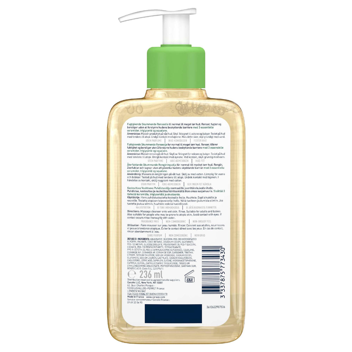 CeraVe Hydrating Foaming Oil Cleanser With 3 Essential Ceramides, Triglyceride, & Squalane, Oil-to-Foam Formula For Normal to Very Dry Skin, Face & Body Cleanser, Dermatologist Developed, 236ml