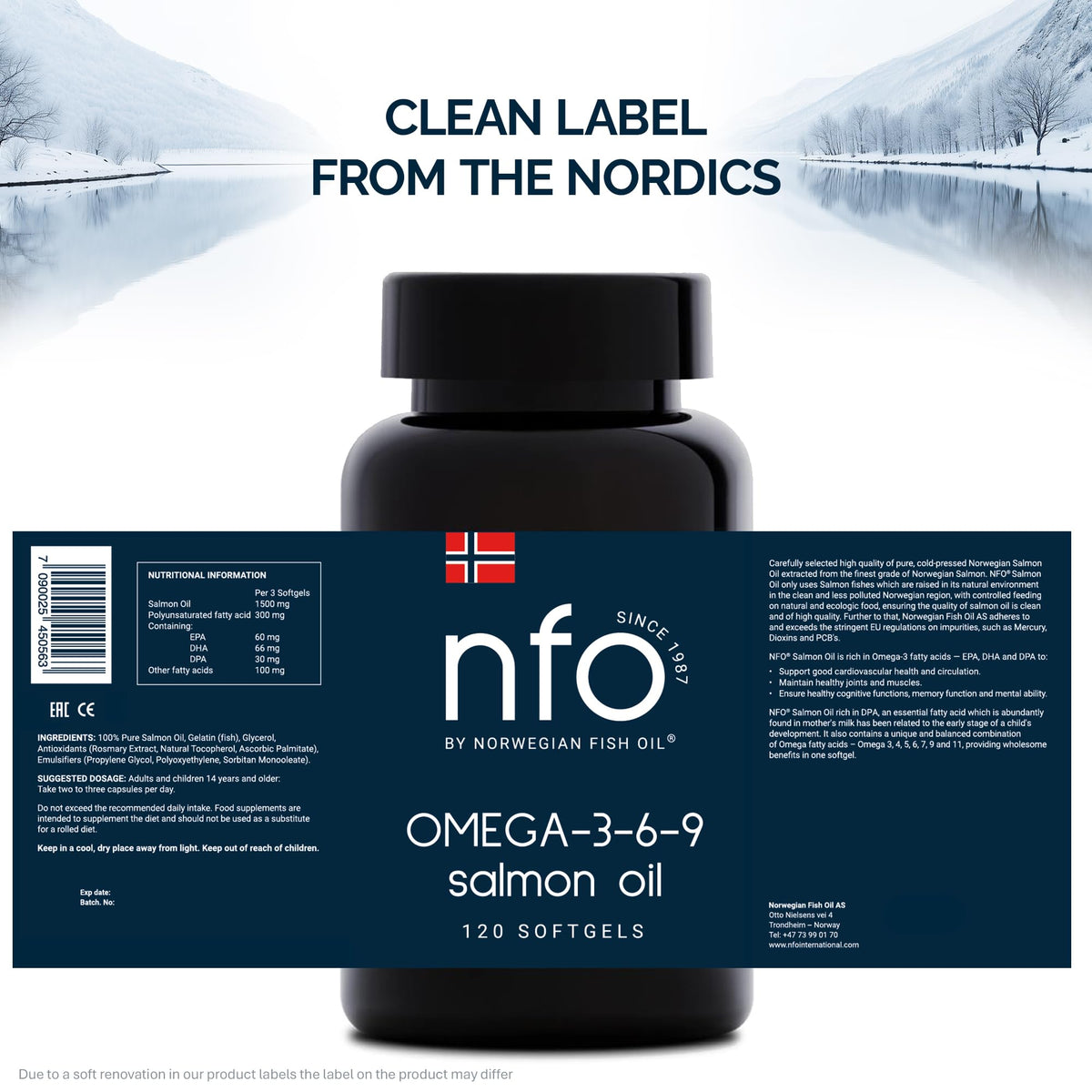 NFO Omega 3 6 9 Norwegian Fish Oil – 120 Mini Capsules | Norwegian Wild Salmon Oil | EPA DHA DPA | Complete Omega 3-6-9 Formula