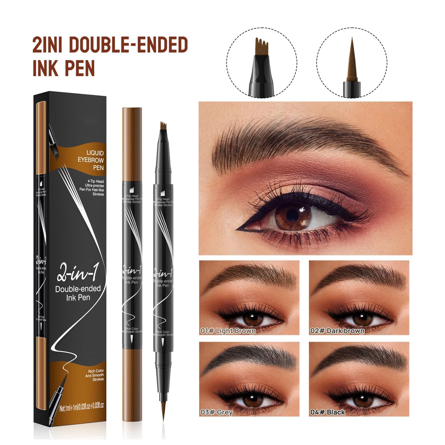 Mikloven 2-in-1 Waterproof Eyebrow Pencil – Dual-Ended Brow Pen with 4-Fork Tip & Precision Brush for Natural Hair-Like Strokes – Ultra-Fine, Smudge-Proof Tint that Lasts All Day (Light Brown)
