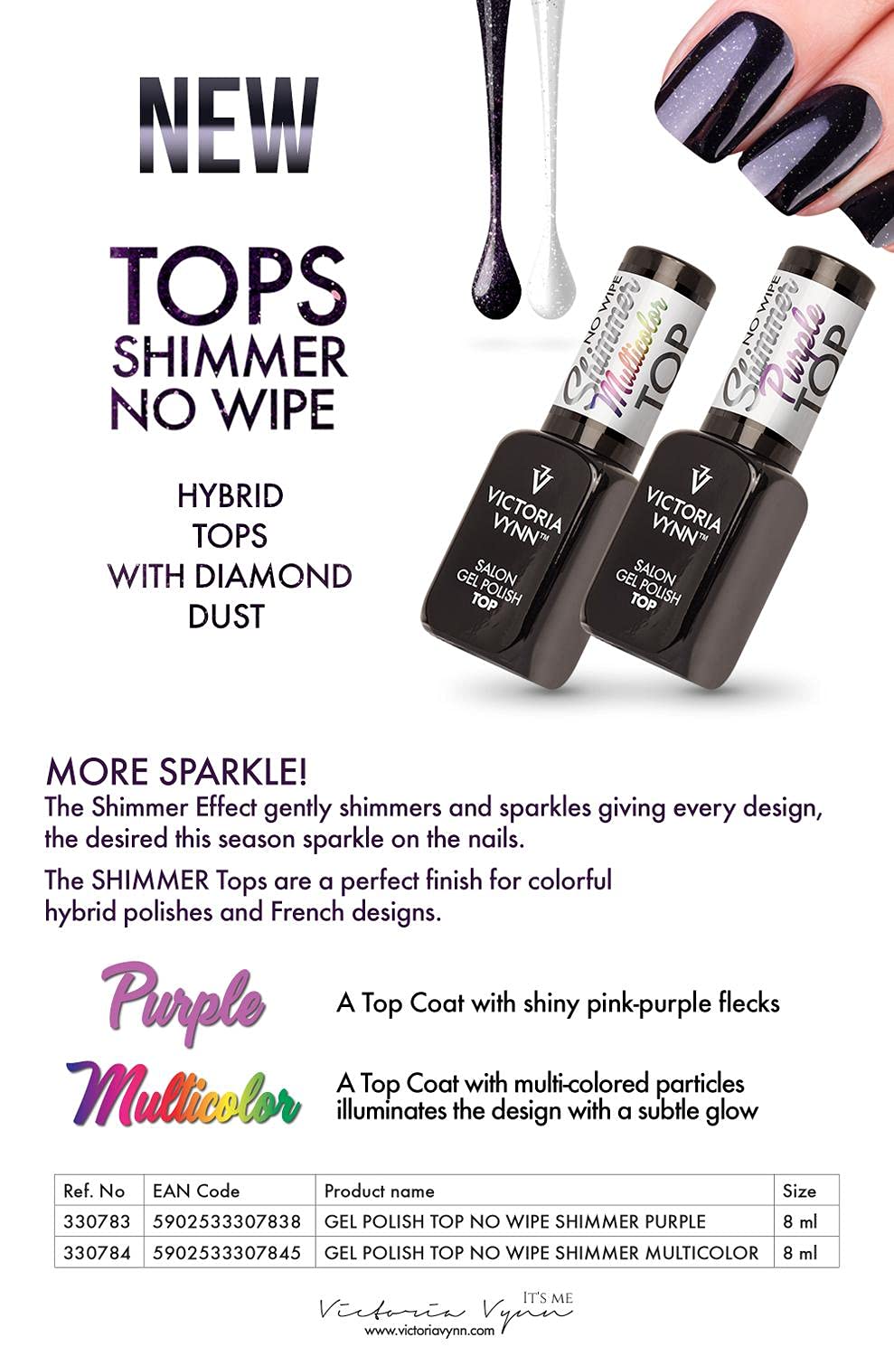 VICTORIA VYNN Victoria Vynn Top Shimmer No Wipe UV Led Gel Polish Nails Soak Off 8ml MULTICOLOUR
