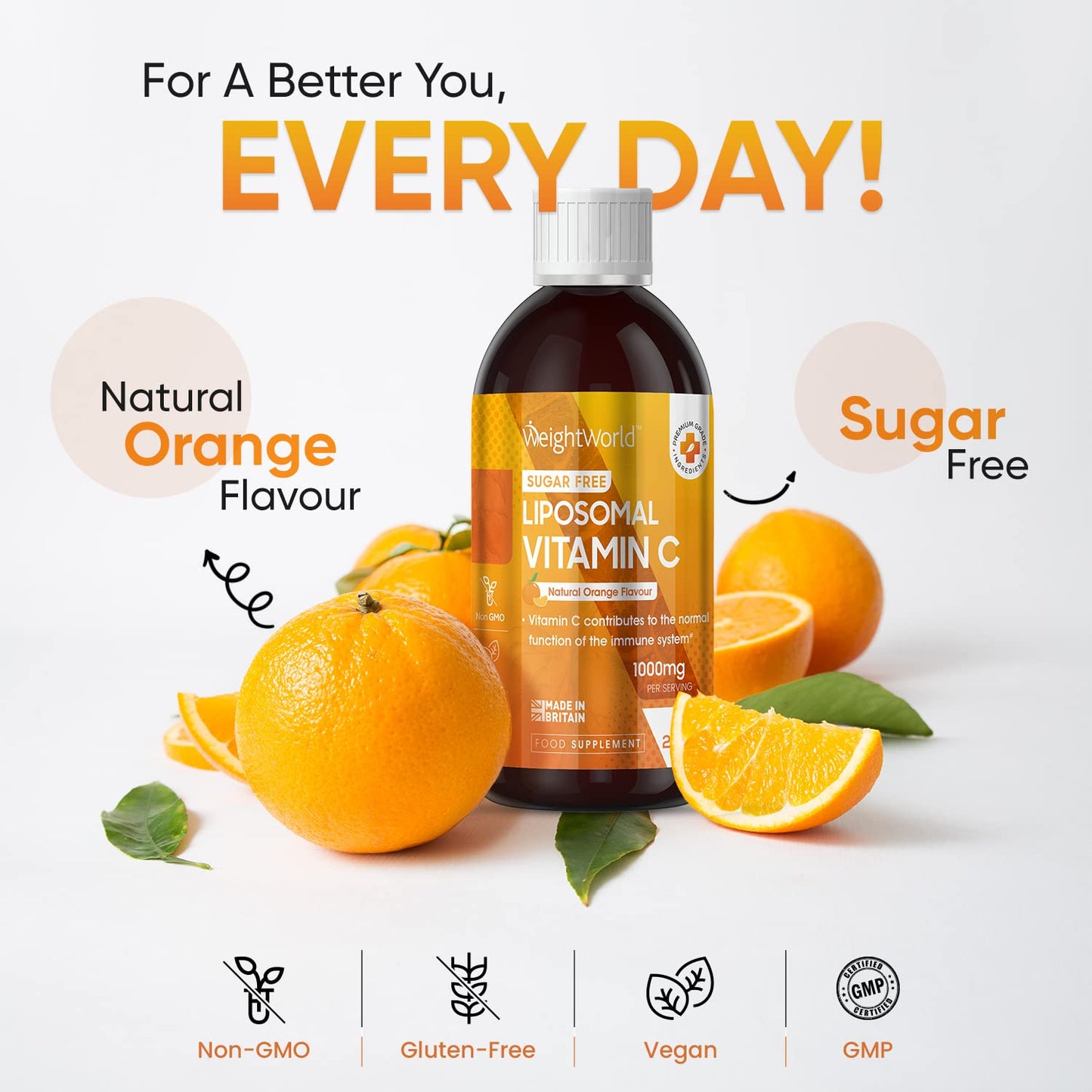 Liposomal Vitamin C 1000mg - 250ml Sugar-Free Vitamin C Liquid with Sodium L-ascorbate, Vitamin E & Sunflower Lecithin, High Absorption Ascorbic Acid - Immune System Liposomal VIT C - Made in The UK