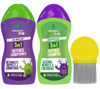 HAMEDIS Escenti Kids 3 in1 Head Lice Prevention Shampoo and Conditioner set bundled with Metal tooth Nit Comb