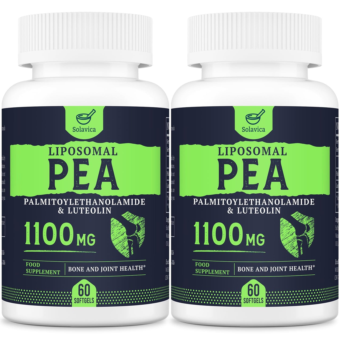 Solavica Liposomal Palmitoylethanolamide (Pea) 1100mg with Luteolin, Micronized Pea - High Purity, Super Absorption and Optimal Effectiveness, 60 Softgels (Pack of 2)