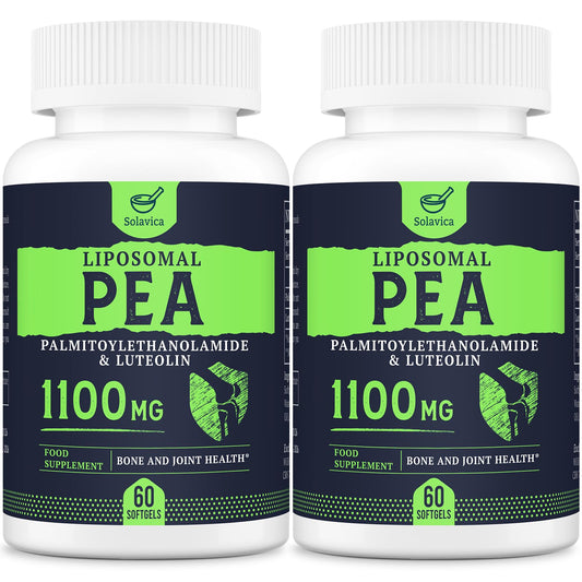 Solavica Liposomal Palmitoylethanolamide (Pea) 1100mg with Luteolin, Micronized Pea - High Purity, Super Absorption and Optimal Effectiveness, 60 Softgels (Pack of 2)
