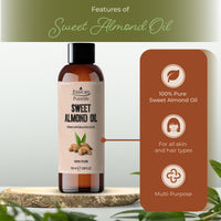 Essican Purelife, Pure Sweet Almond Oil for Hair, 100ml Cold Pressed Almond Oils for Massage, Carrier Oil for Essential Oils Mixing Ideal for Massage, Moisturising Face, Skin, Ear, Body, Cruelty-Free