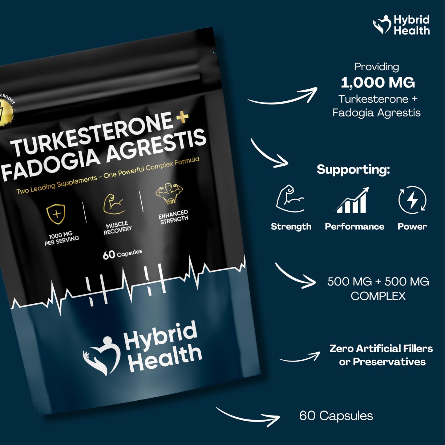 Mystic Nature Turkesterone + Fadogia Agrestis | 1000 MG | Maximum Strength Supplement | Strength, Performance & Power | 100% Natural Non-GMO Vegan | 60 Capsules