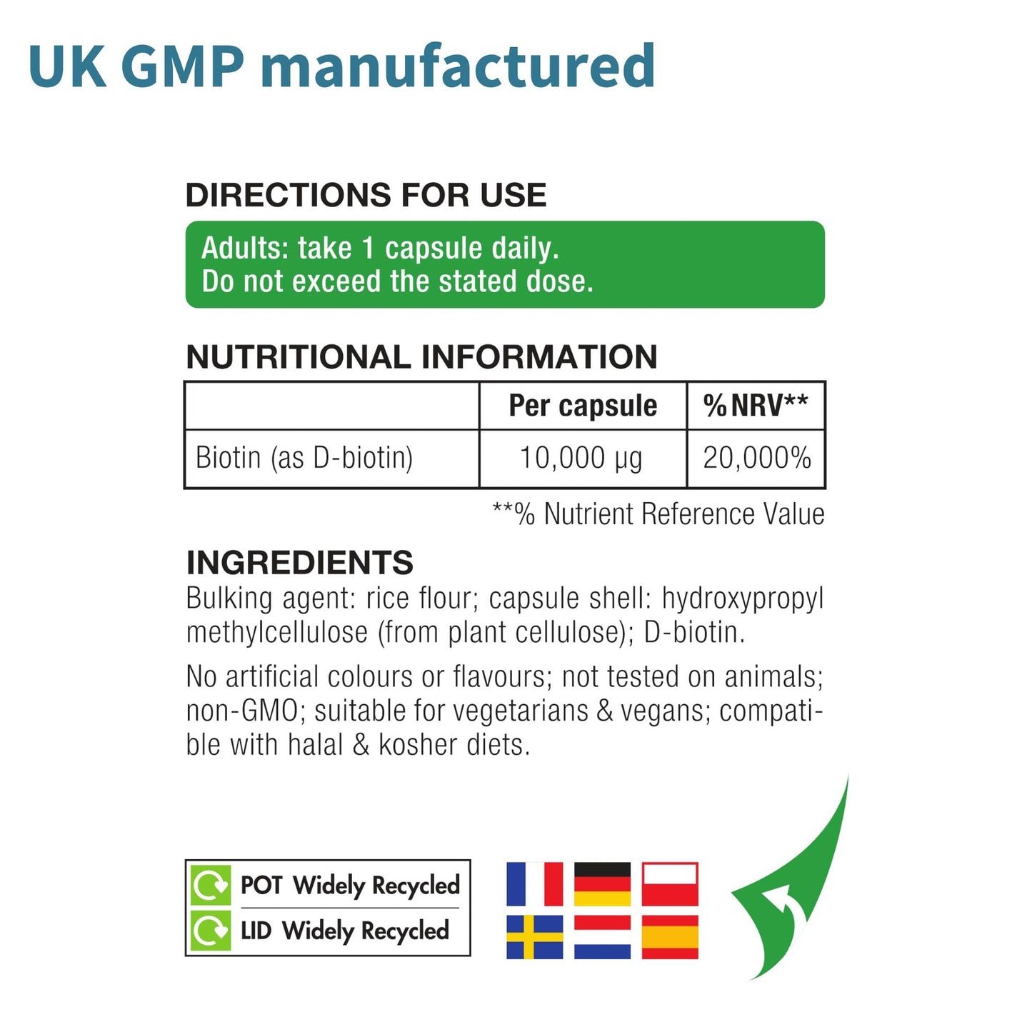 Pure Biotin 10,000 mcg, Hair Growth Supplement, D-Biotin, Clean Ingredients, 1-a-Day, 180 Capsules, Support Skin Health & Energy, Lab Verified, Vegan & Hypoallergenic, by Igennus