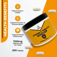 OmniCo Vitamin C Tablets – 1100mg – 200 Vegan Tablets - Vitamin C for Immunity Support, VIT C Supplement for Immune System, Hair, Skin & Nails Vitamins for Women & Men, High Strength Vitamin C