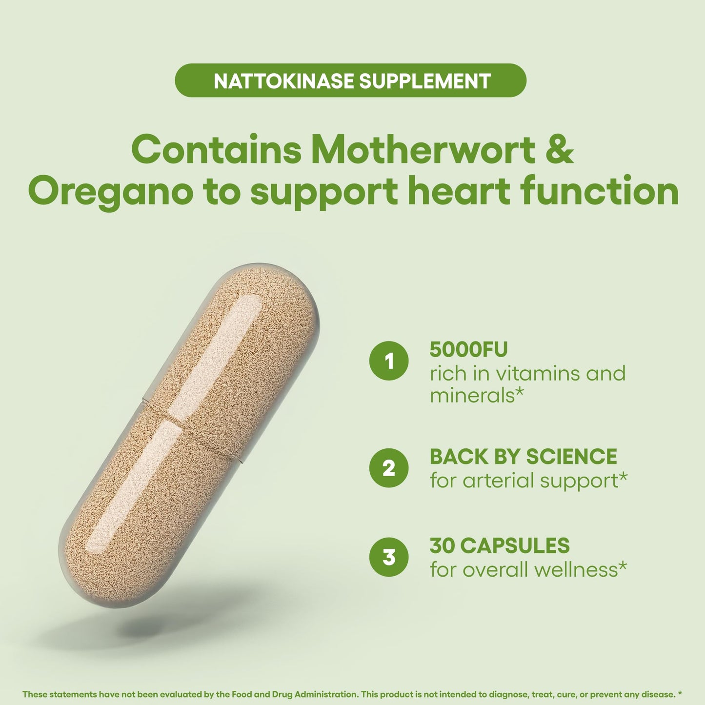 Natural Foundation Nattokinase 5000FU Arterial Support with Oregano Extract 125mg & Motherwort 125mg 30 Capsules Made in The UK (30)