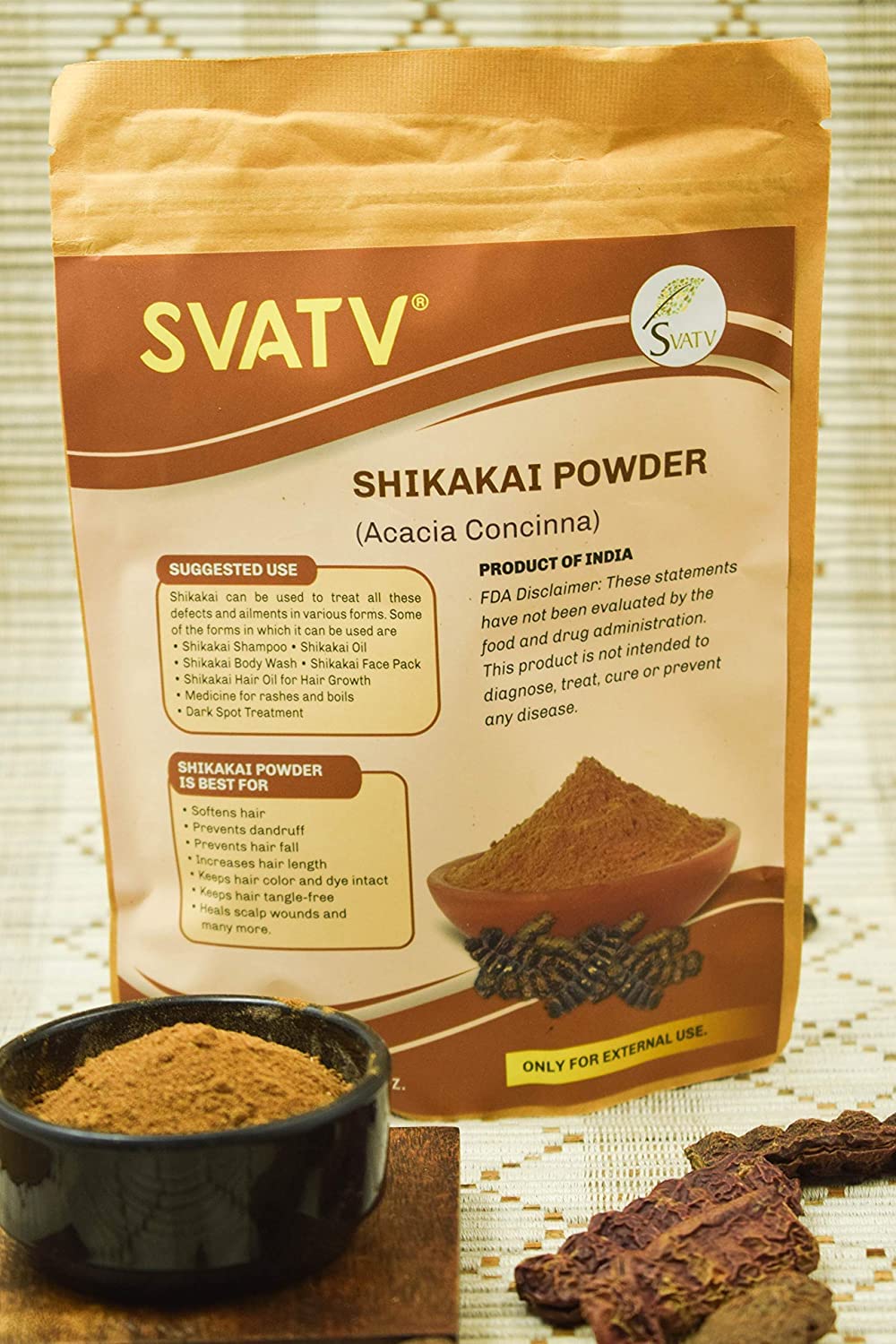 SVATV Shikakai Powder (Acacia Concinna) Natural Hair Growth & Ayurvedic Hair Mask Strengthens Hair - 227grams