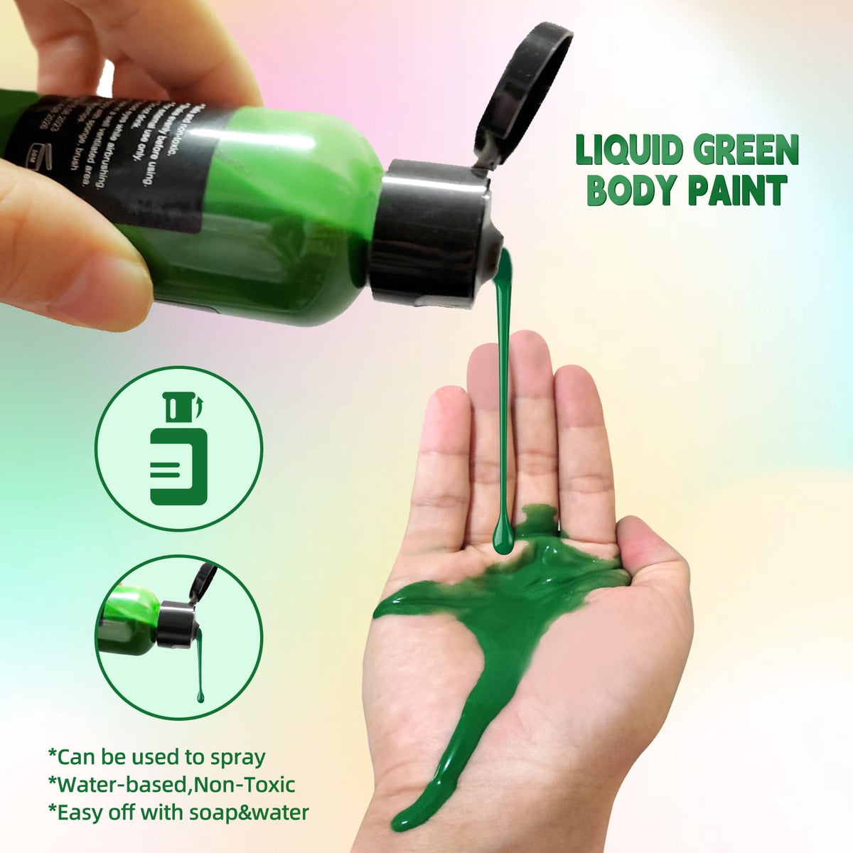 Go Ho Makeup Liquid Green Face Body Paint(2.1 oz),Green Makeup Water Based Face Paint and Body Paint for Special FX, Cosplay, and Halloween Make up