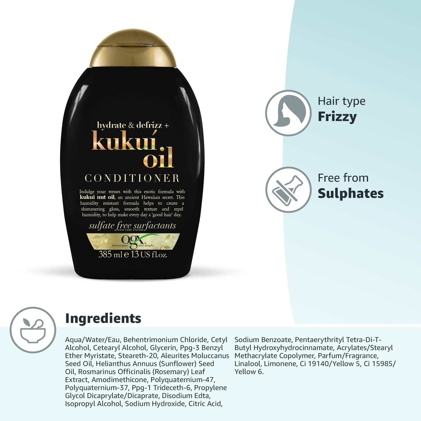 OGX Kukui Oil Conditioner for Frizzy Hair, 385ml